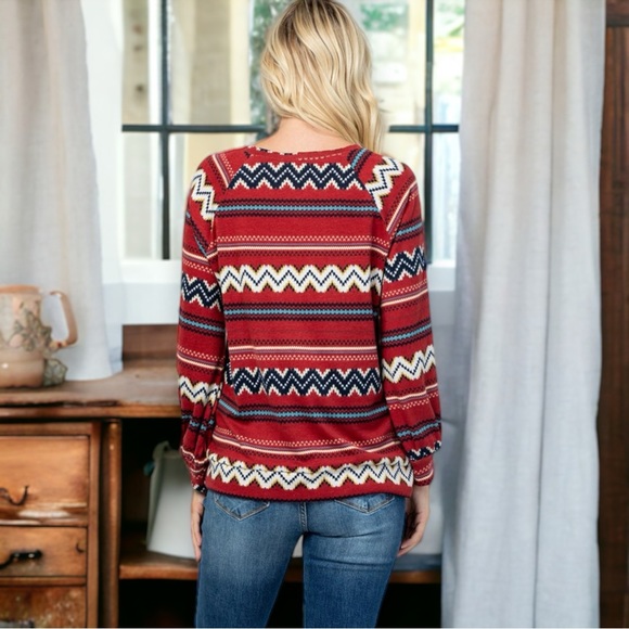 Burgundy Aztec Print Soft Top - Picture 5 of 7